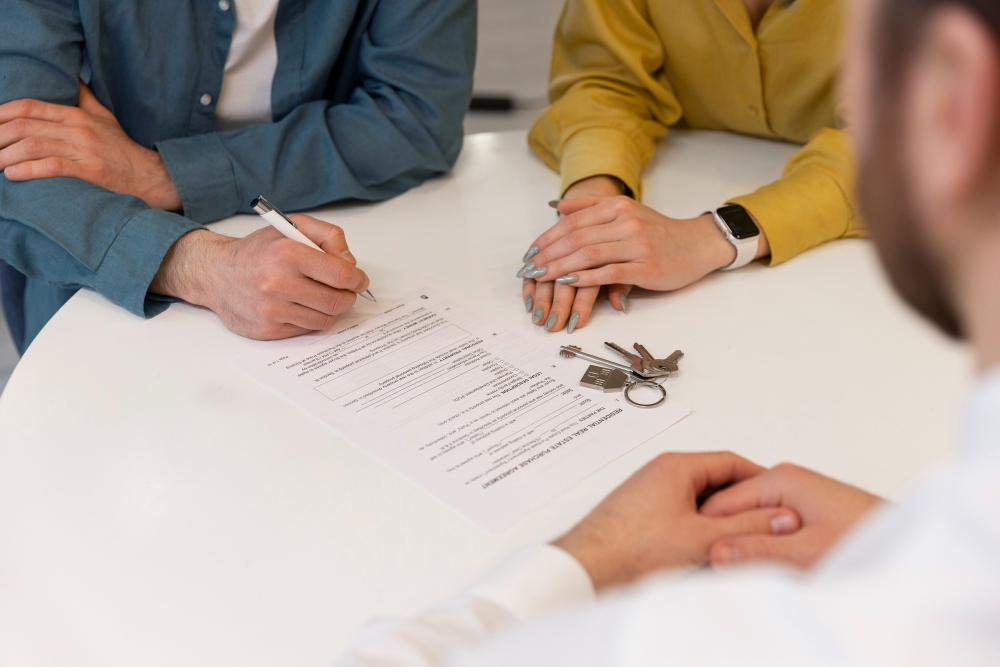 Pessoas assinando contrato para evitar multa de rescisão de contrato de aluguel Lei do Inquilinato