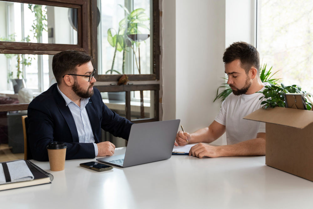 homem assinando rescisão de representante comercial